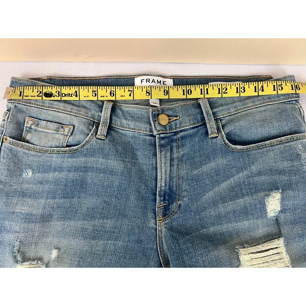 FRAME Le Garcon Cutoff Shorts Womens 28 Blue Excellent Distressed Zuma Beach